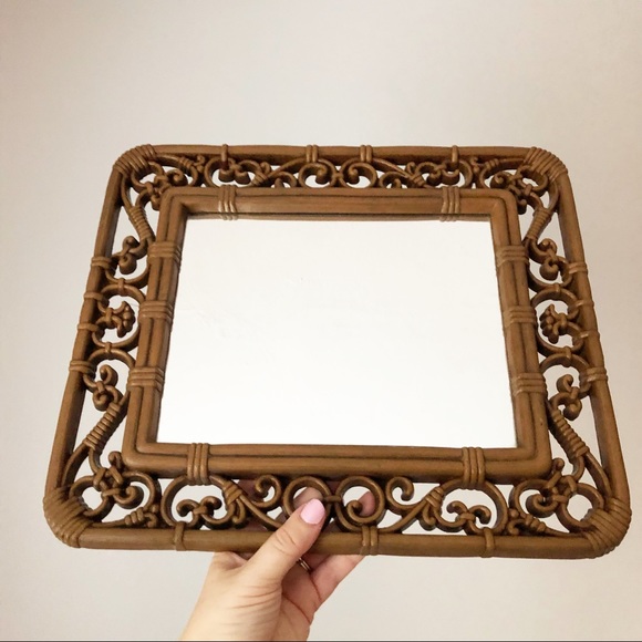 Homco Faux Bamboo Wood Wall Mirror Boho Decor